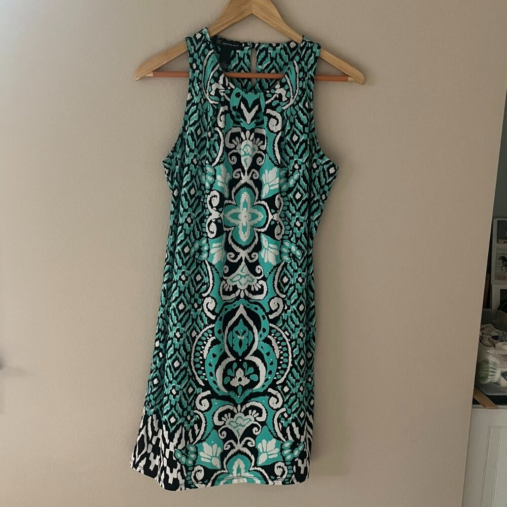 INC International Petite Sleeveless Geometric Shift Dress Turquoise Size S
